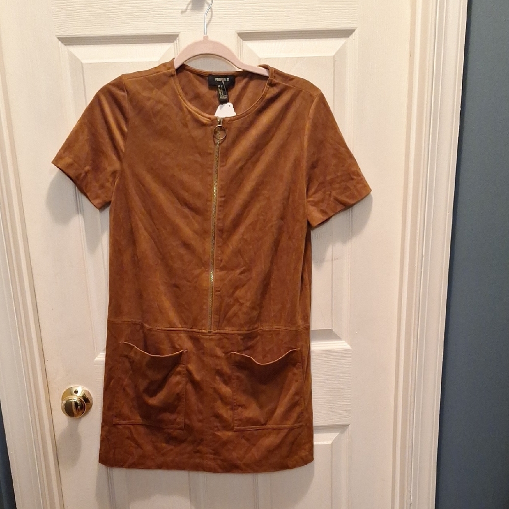 Forever 21 Camel Suede Dress with Front Zipper